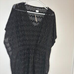 COVER ME NEW Beach Cover Up Black Lace Womens S Drawstring V-Neck Swim Summer